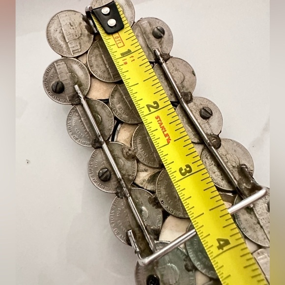 Patriot BELT BUCKLE MENS Eagle Nickels and Red Cabochons 5.5 Silver Tone 4110 B - Picture 7 of 11